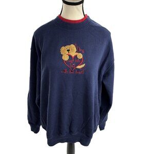 M&C Sportswear Sweatshirt Womens L Navy Crewneck Embroidered Dog Graphic